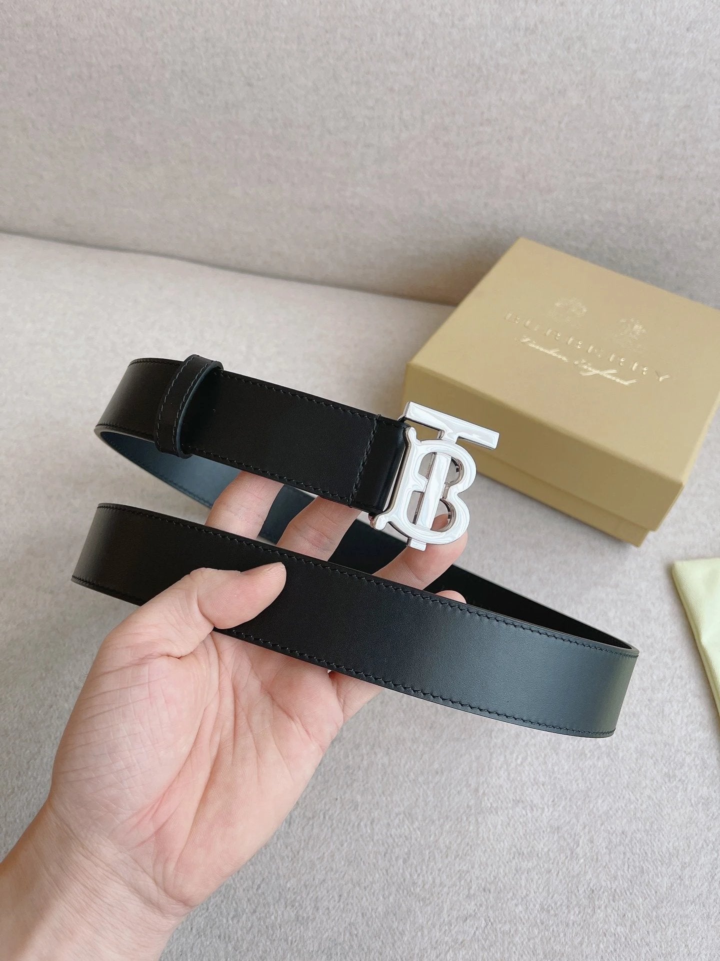 Burberry Belt Top version 【Full Package】New Men's Leather Belt Width3.5cm Double-Sided Imported First Layer Calfskin Full Grain Leather Genuine Goods Quality Original Letter Rotating Buckle Counter Full Set Gift Box Packaging B Home Belt