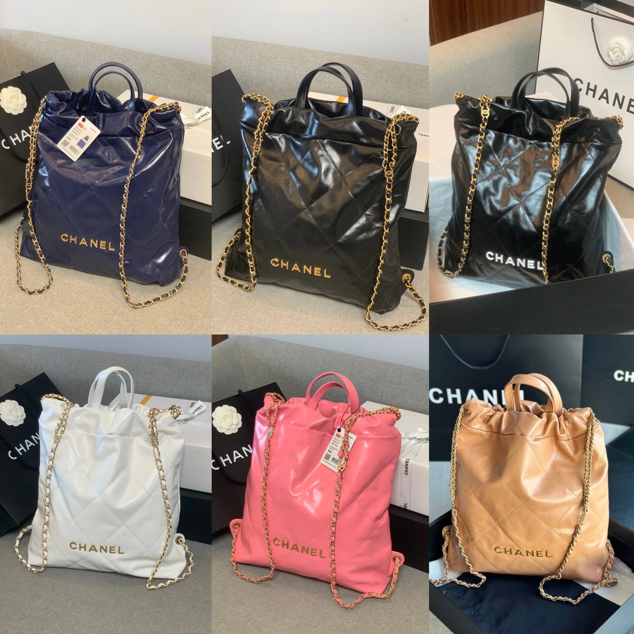 Chanel Women's Bag Top version 【Original Leather Surrogate Shopping】2022New bag22bag Backpack22No. Garbage Bag Backpack22bag Shoulder Bag Hand-Carrying Bag Backpack Shoulder Bag Women's Bag As3313AS3859