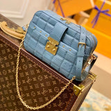 Louis Vuitton LV Women's Bag 【Original Order】TROCA Small Size Medium Handbag M59114Black m59115Blue m59118Peach pink m59111Apricot trocadéro Camera Bag2021New Shoulder Messenger Bag Women's Twist Lock Bag S-lock Lock Rivet Plaid Bag Chain Bag Shoulder Bag