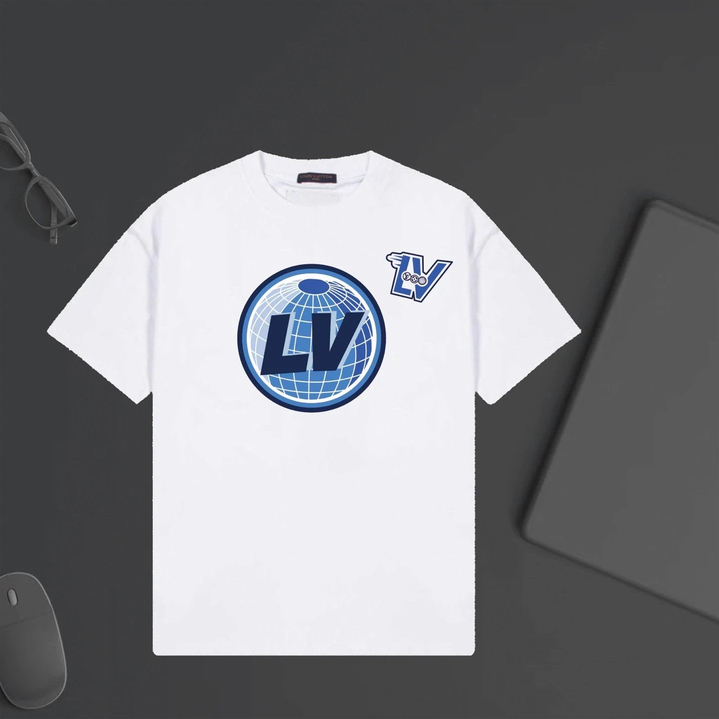 Louis Vuitton LV T-shirt Letter Earth Pattern Print on Chest logo round Neck Short Sleeve25ss New pure cotton T Unisex T-Shirt OS Drop Shoulder Loose Fit Base Shirt Top T-Shirt Short Sleeve
