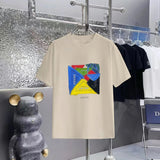 PRADA T-shirt Chest Patchwork Pattern Print logo round Neck Short Sleeve25ss New Pure Cotton Unisex Style T T-shirt OS Loose Fit Base Shirt Half Sleeve T-Shirt Top Half Sleeve