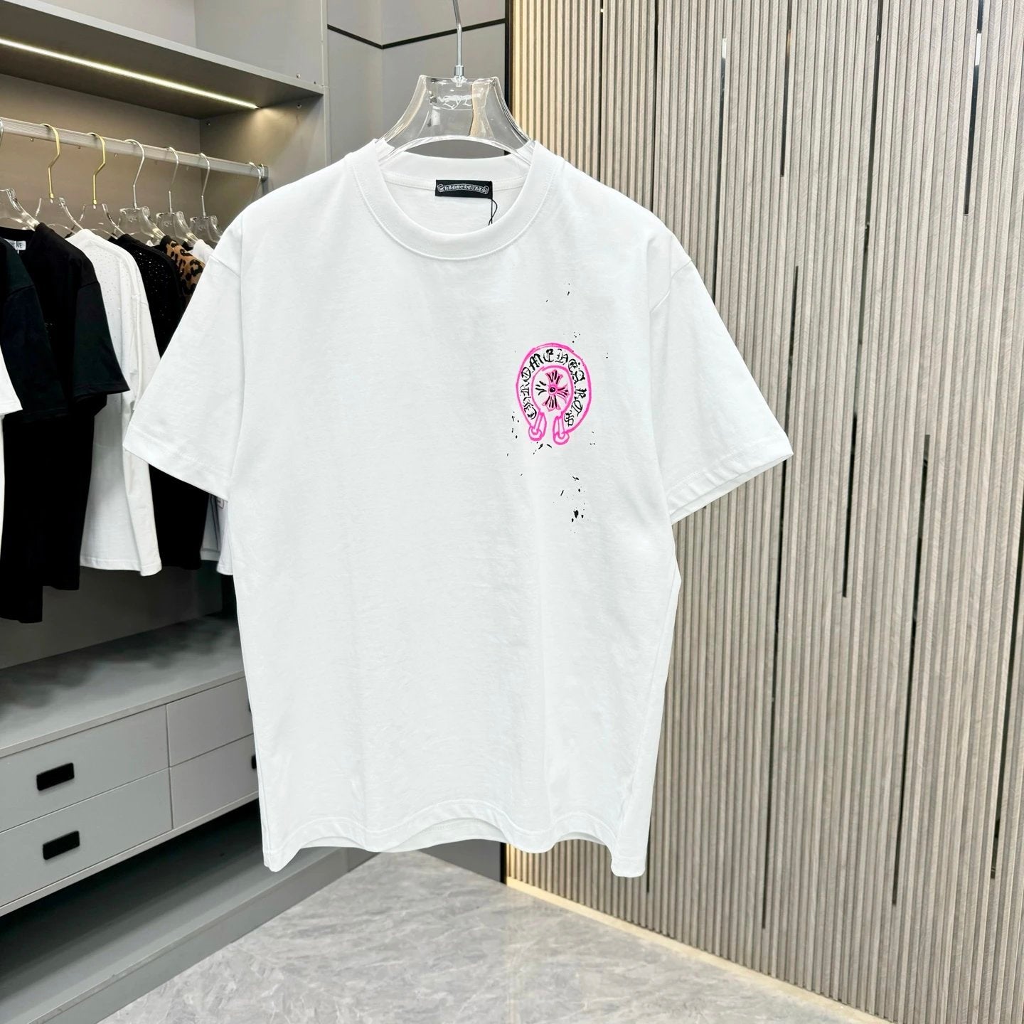 Chrome Hearts T-shirt Back Hand-Painted Art Craft logo round Neck Short Sleeve25ss New Pure Cotton Unisex Style T T-shirt OS Loose Fit Base Shirt Top Half Sleeve T-Shirt