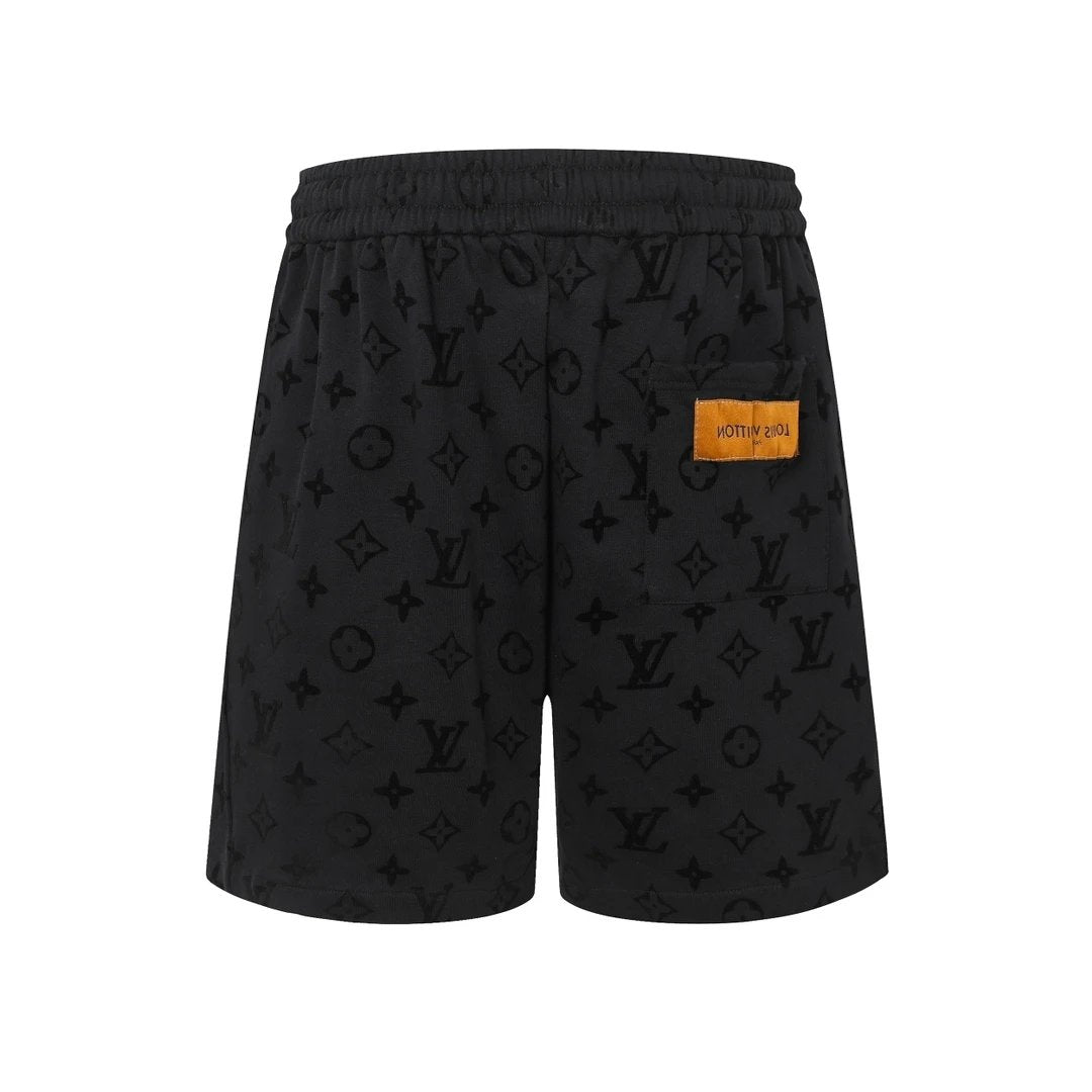 Louis Vuitton LV Shorts Full Logo Print logo Flocked Washed Back Pocket Logo Shorts Five-Point Drawstring Heavy American Casual Summer Pants5Two-in-One Casual Sweatpants for Men and Women