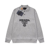PRADA Hoodie polo Turn-down Collar Sweatshirt Casual Loose Versatile Pullover Sportswear420100% Pure Cotton Terry Top Inner Layer Unisex24ss Autumn and Winter New Products