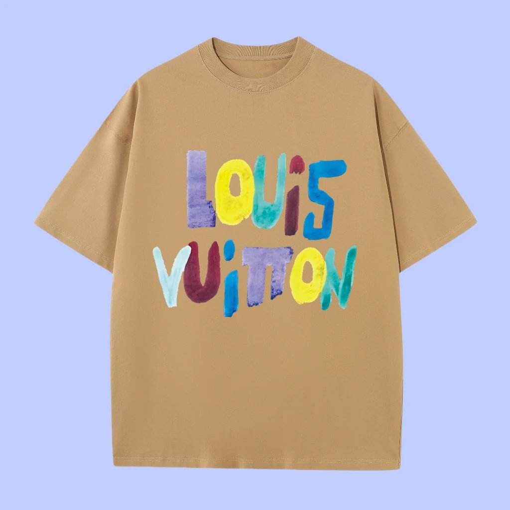 Louis Vuitton LV T-shirt Colorful Print on the Chest logo round Neck Short Sleeve25ss New Pure Cotton Unisex Style T T-shirt OS Loose Fit Base Shirt Top Half Sleeve T-Shirt