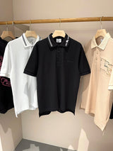 Burberry T-shirt Embroidered Collar logoPOLO Shirt Lapel Short Sleeve25ss New Unisex Summer Short Sleeve OS Loose T Business Half Sleeve Shirt Plus Size T-Shirt
