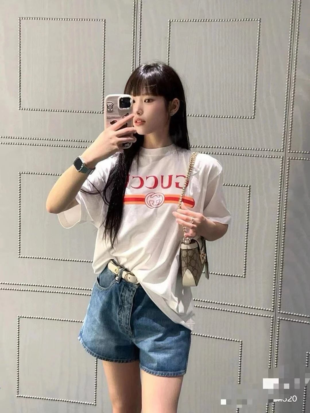Gucci T-shirt Reversed Chest Letter Print logo round Neck Short Sleeve25ss New Pure Cotton Unisex Style T T-shirt OS Loose Fit Base Shirt Top Half Sleeve T-Shirt