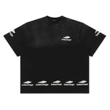 Balenciaga T-shirt Front Chest Washed Letter Print logo round Neck Short Sleeve25ss New pure cotton T Unisex T-Shirt OS Drop Shoulder Loose Fit Base Shirt Top T-Shirt Short Sleeve