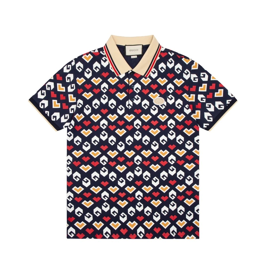 Gucci T-shirt Classic Letters GG Heart-shaped Full Print POLO Shirt Lapel Short Sleeve25ss New Unisex Summer Short Sleeve OS Loose T Business Half Sleeve Shirt Plus Size T-Shirt