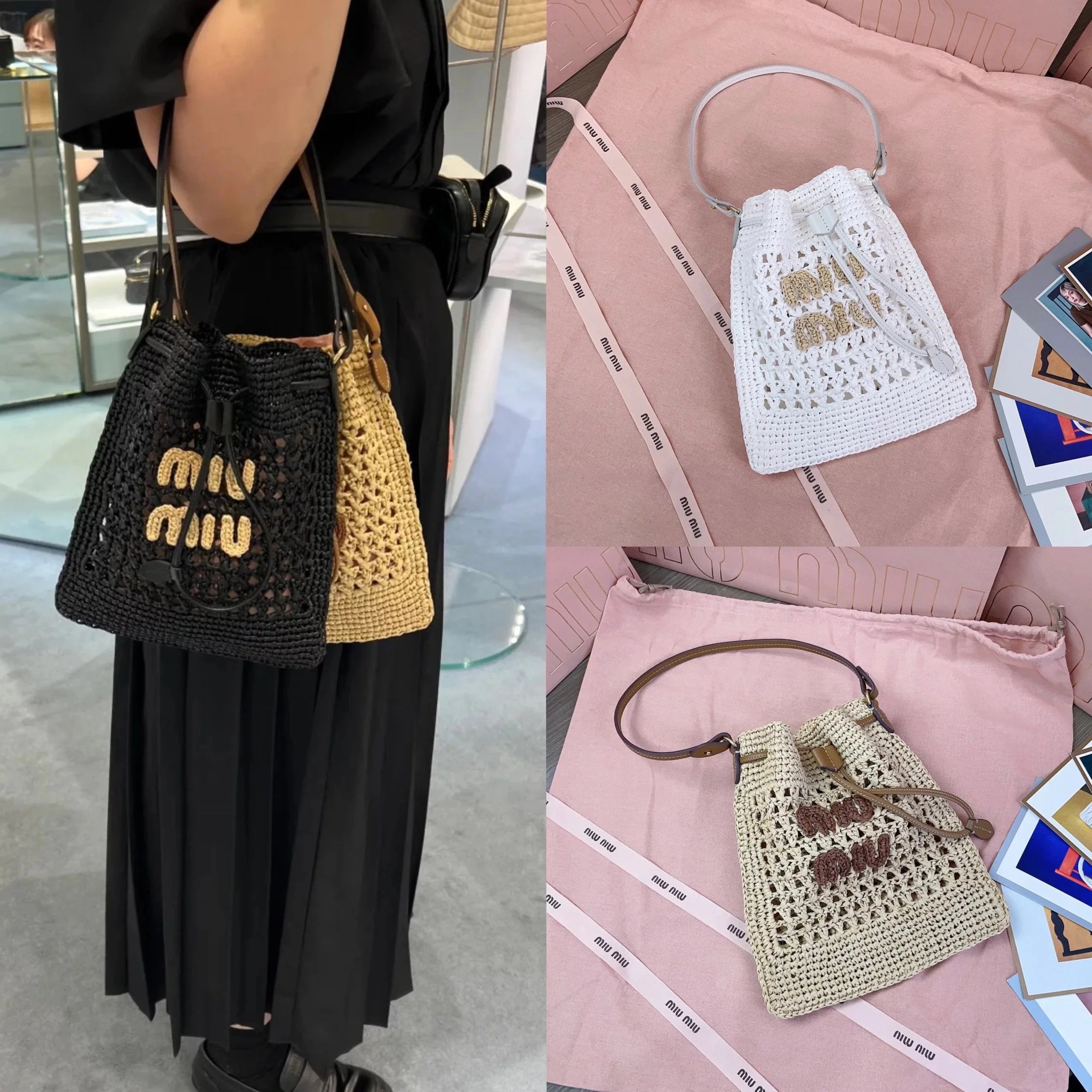 Miu Miu Bag Top version New Product Lucky Bag Woven Bag Lafite Edition miu Women's Bag Shoulder Bag Large Capacity Bag Bag5ND016