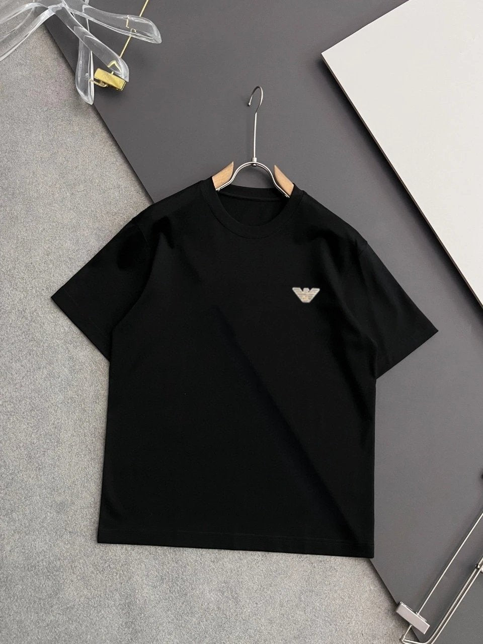 Armani T-shirt Chest Logo logo round Neck Short Sleeve25ss New pure cotton T Unisex T-Shirt OS Drop Shoulder Loose Fit Base Shirt Top T-Shirt Short Sleeve