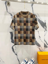 Louis Vuitton LV T-shirt Runway Style Classic Checkerboard Letter Embroidery LOGO Round Neck Short Sleeve Pure Cotton Unisex T T-shirt OS Loose Fit T-Shirt Casual Simple Base Shirt