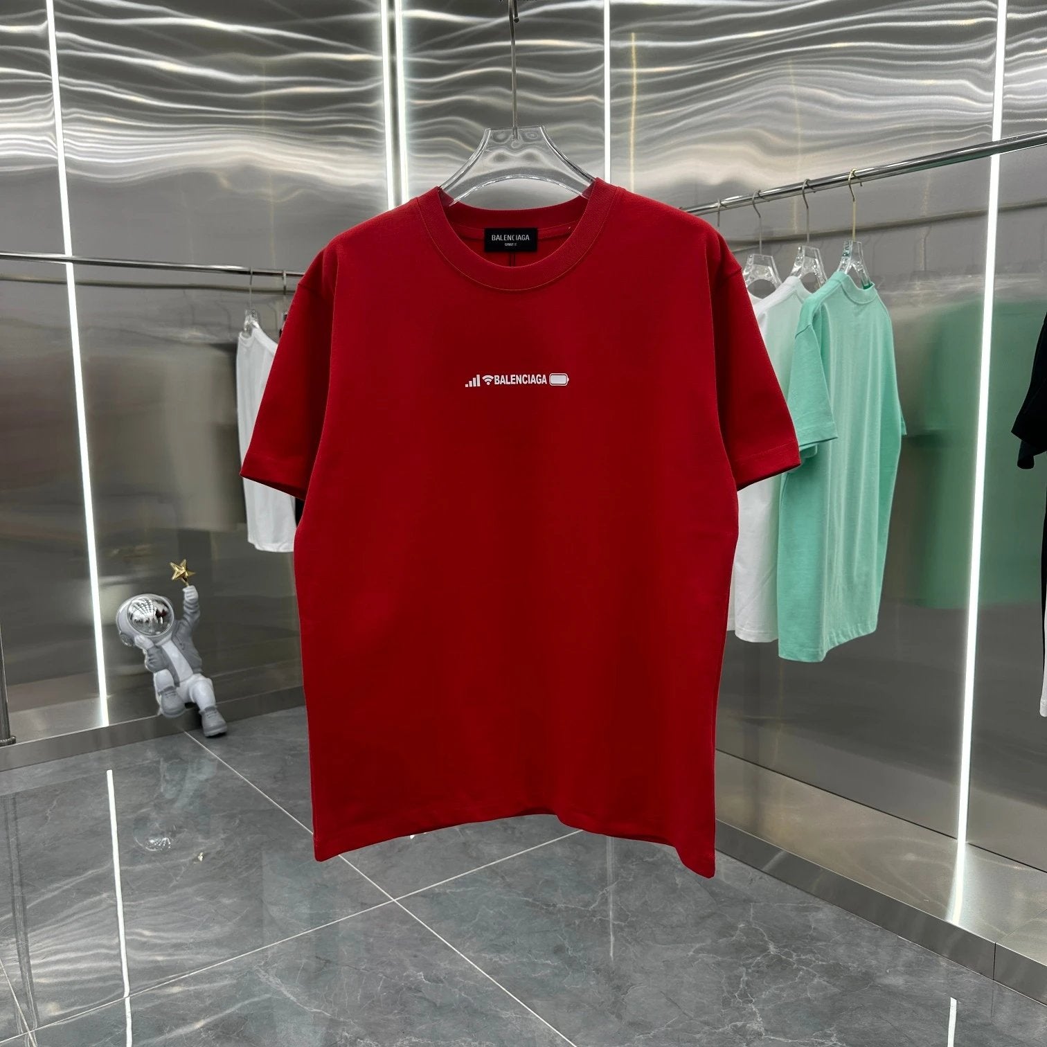 Balenciaga T-shirt Back wifi Printing logo round Neck Short Sleeve25ss New Pure Cotton Unisex Style T Casual T-Shirt Base Layer Shirt OS Loose design
