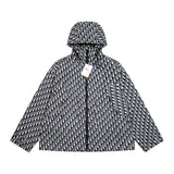 Dior Jackets Presbyopic Printed Canvas Denim Jacquard Hooded Jacket Casual Loose Hoodie Zipper Cardigan Os Unisex Style24ss Autumn and Winter New Products