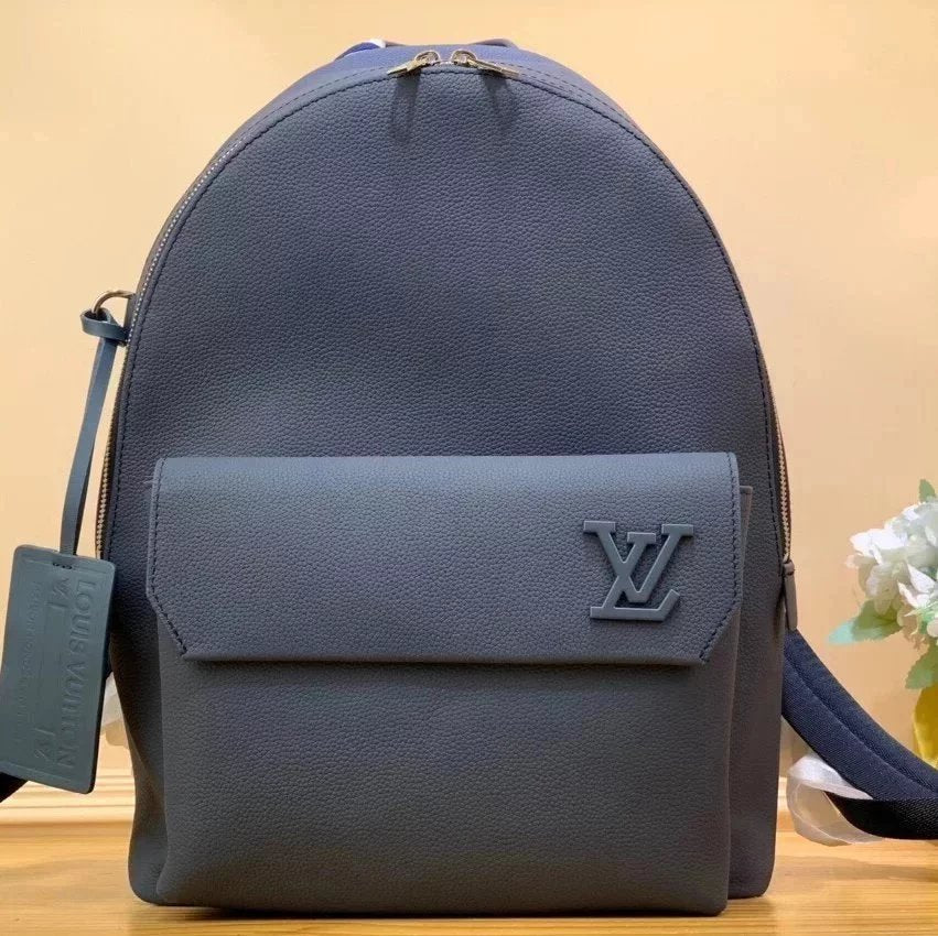 Louis Vuitton LV Backpack Top version 【Original Leather Old Factory】M57079New Men's Cowhide AEROGRAM Backpack Men's All Leather Backpack Fashion Genuine Leather Travel Backpack Lychee Pattern Calfskin Schoolbag