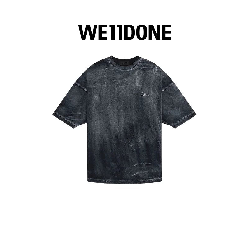 We11done T-shirt Top Version Neutral Men and Women Same Style Classic New Distressed Retro LOGO Washed Short Sleeve T T-shirt