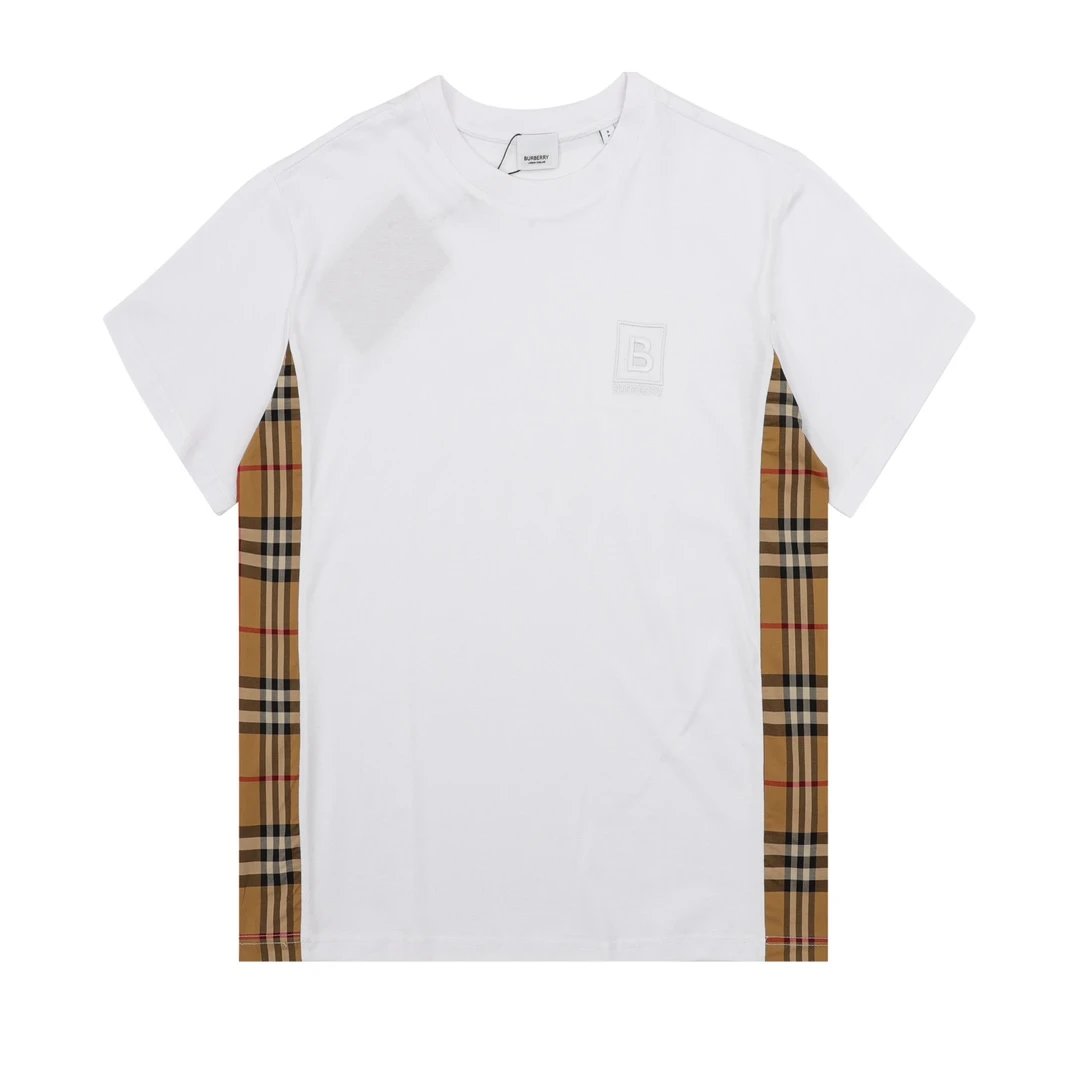 Burberry T-shirt Chest B Letter Embroidery Plaid Patchwork logo round Neck Short Sleeve25ss New Pure Cotton Unisex Style T T-shirt OS Loose Fit Base Shirt Half Sleeve T-Shirt Top Half Sleeve