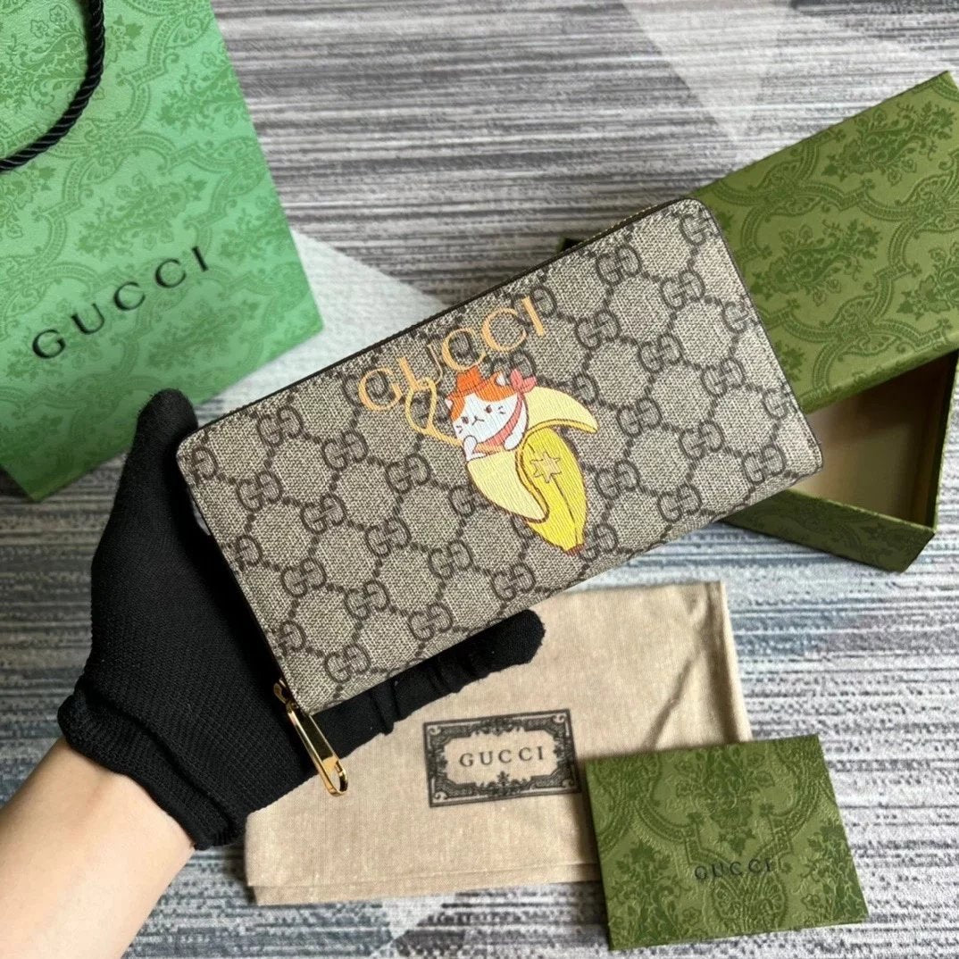 Gucci Wallet Top version 【**Customized Plate】New Women's Long Purse Wallet Zipper Wallet Rainbow and XINGX Bananya Printed Zipper Wallet Bananya Printed, Female Handbag Mobile Phone Number Full Leather Cowhide Wallet Wallet Card Holder Multifunctional Bag