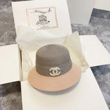 Chanel Hat Hat High Quality2024New Style Color Matching Bucket Hat Straw Hat