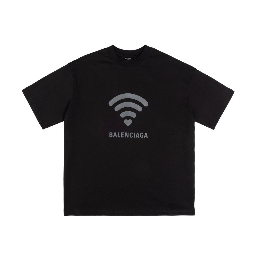 Balenciaga T-shirt Wi-Fi Heart-shaped Short Sleeve Round Neck Pure Cotton T T-shirt ins Unisex Simple Summer New Casual Base Shirt T-Shirt