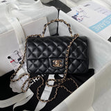 Chanel Women's Bag Top version 【**Original Leather】chanel23k New Handle cfmini Sheepskin AS2431Flap Bag Pairs of Lambskin C Handle Portable CF Bag