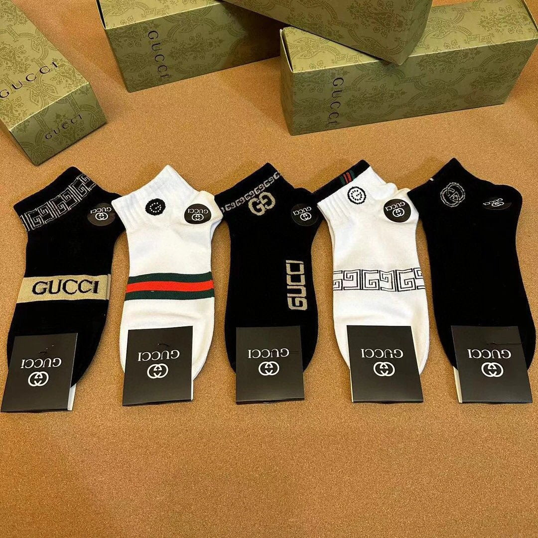Gucci Sock 【Five Pairs Per Box】Classic Letters logo Breathable Fashion25ss New Short Cotton Socks Spring Summer Autumn Thin Business Deodorant Sweat-Absorbing Sports Casual Versatile