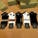 Gucci Sock 【Five Pairs Per Box】Classic Letters logo Breathable Fashion25ss New Short Cotton Socks Spring Summer Autumn Thin Business Deodorant Sweat-Absorbing Sports Casual Versatile