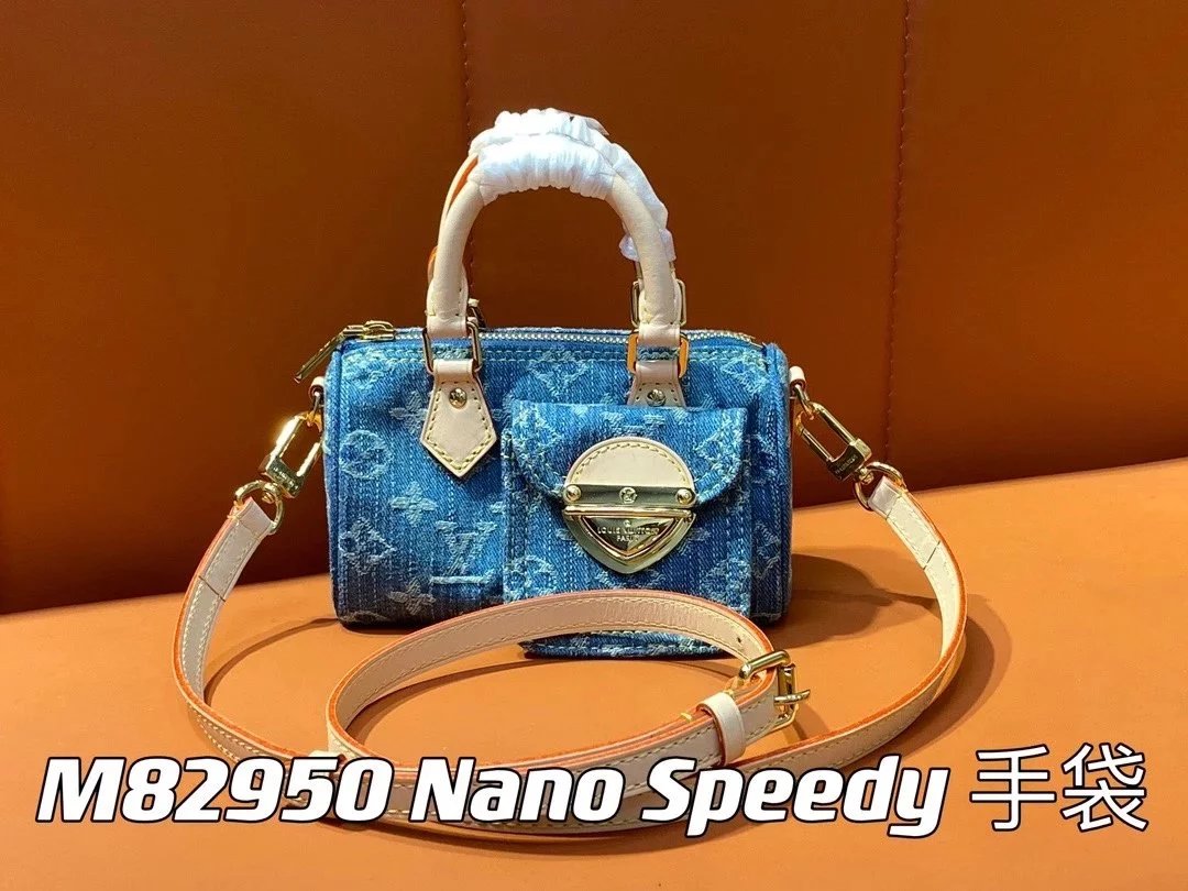 Louis Vuitton LV Women's Bag Top version 【Original Factory】2024Spring and Summer New Blue Color Denim Denim NanoSpedy Pillow Bag Shoulder Messenger Bag Handbag for Women M82950