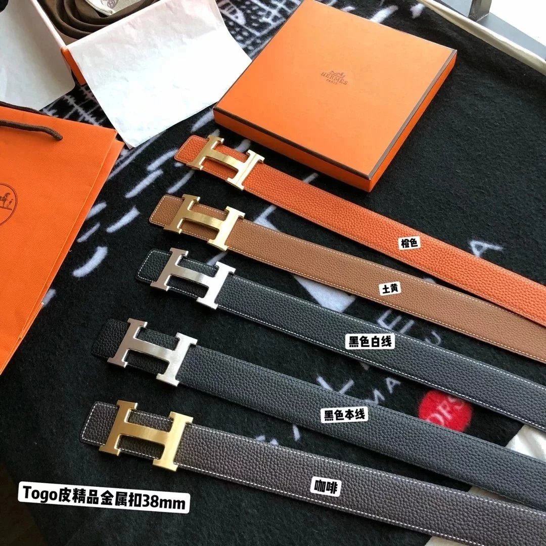 Hermes Belt Top version New High Quality Belt Men's First Layer Cowhide Double-Sided h Buckle Business Casual Belt