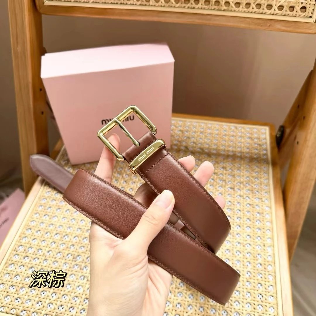 Miu Miu Belt Top version Counter Quality New Men's Leather Belt Minimalist Style Belt CityCalf Calfskin Material.Metal Square Pin Buckle.Fashionable Versatile Width3.5Belt Men's Belt Male