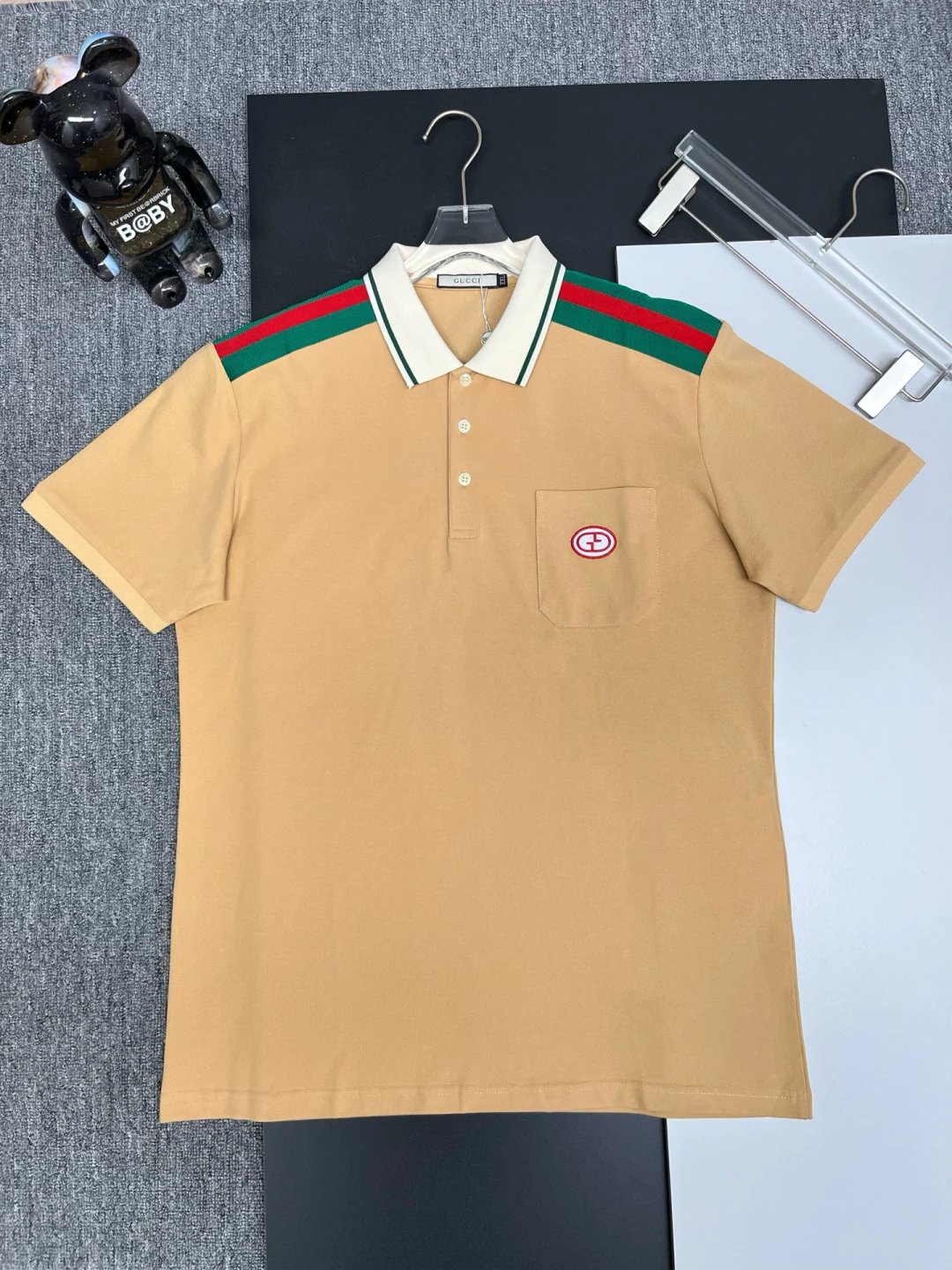 Gucci T-shirt Striped Embroidered Shoulder Bag logoPOLO Shirt Lapel Short Sleeve25ss New Unisex Summer Short Sleeve OS Loose T Business Half Sleeve Shirt Plus Size T-Shirt