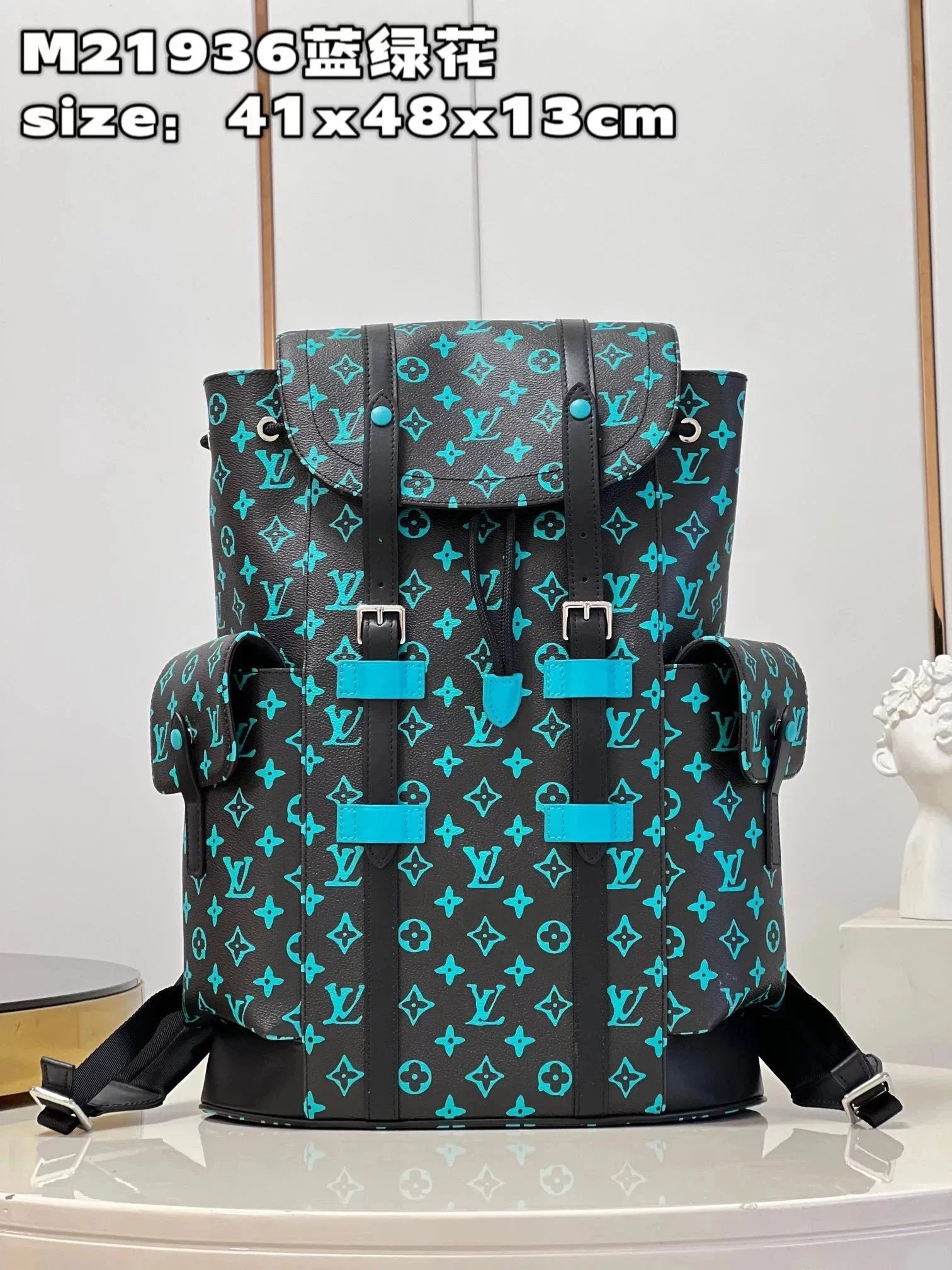 Louis Vuitton LV Backpack Top version 【Treasure of Town Store】Famous Style M21936Green Flower Backpack Series Christopher Small Size Backpack Polka Dot Backpack Men and Women Same Style