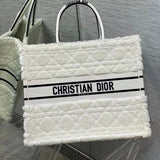 Dior Women's Bag Top version 【New Arrivals】22Lady Nian Booktote Handbag New Lamb Wool Velvet Rhombus Shopping Bag Large Capacity Totes Plush Hand-Carrying Bag Women's Bag