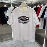 Balenciaga T-shirt Front Chest Print Spray Painting Logo Logo Crew Neck Short Sleeve25ss New Pure Cotton Unisex Style T T-shirt OS Loose Fit Base Shirt Top Half Sleeve T-Shirt