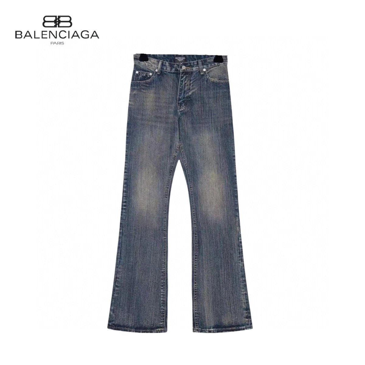 Balenciaga Jeans Vertical Striped Bamboo Weave Pattern logo25ss Spring Summer New Straight Slim Fit Jeans Unisex Loose Fit Long Pants