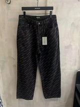 Balenciaga Jeans Alphabet Full Print Denim Pants.Straight-Leg Versatile Fit Heavy-Duty Washed Spray Paint Craft Long Pants Unisex