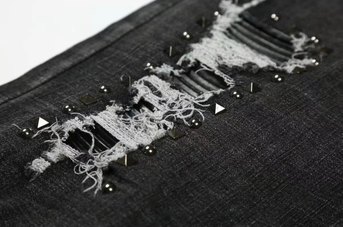 Amiri Jeans Pre-cut holes from the front logo25ss Spring Summer New Straight Loose Jeans Unisex Slim Fit Long Pants