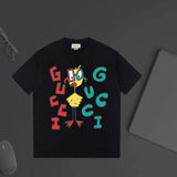 Gucci T-shirt Cartoon Letter Print on the Chest logo round Neck Short Sleeve25ss New Pure Cotton Unisex Style T Casual T-Shirt Base Layer Shirt OS Loose Fit Half Sleeve Top Plus Size