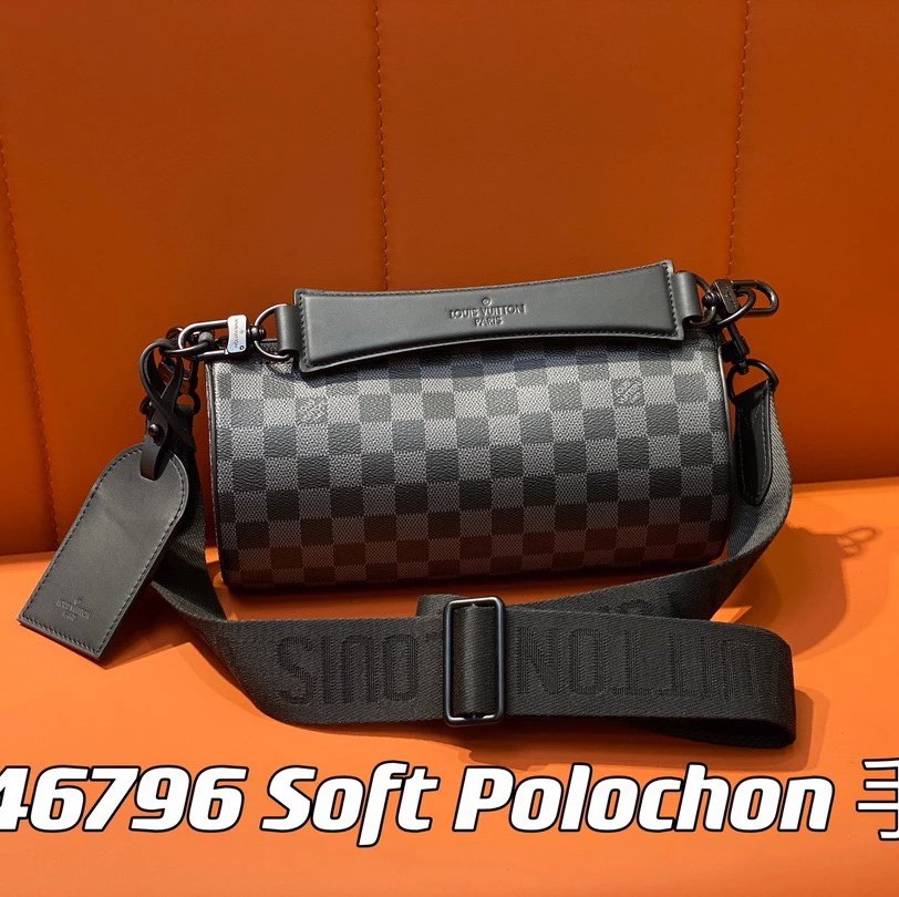 Louis Vuitton LV Men's Bag Top version New Sunset Orange Yellow Leather round Bag round Drum Bag Papillon Cylinder Men's Shoulder Messenger Handbag Pillow Bag Papillon Small Size Black Flower Chessboard Plaid Black Plaid Yellow Flower