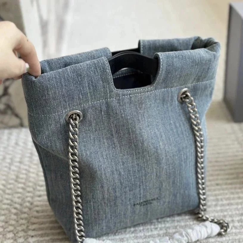 Balenciaga Bag Top version Women's Bag2024Spring and Summer New CRUSH Small Size Denim Tote Bag Garbage Bag Chain Bag Portable Shoulder Bag