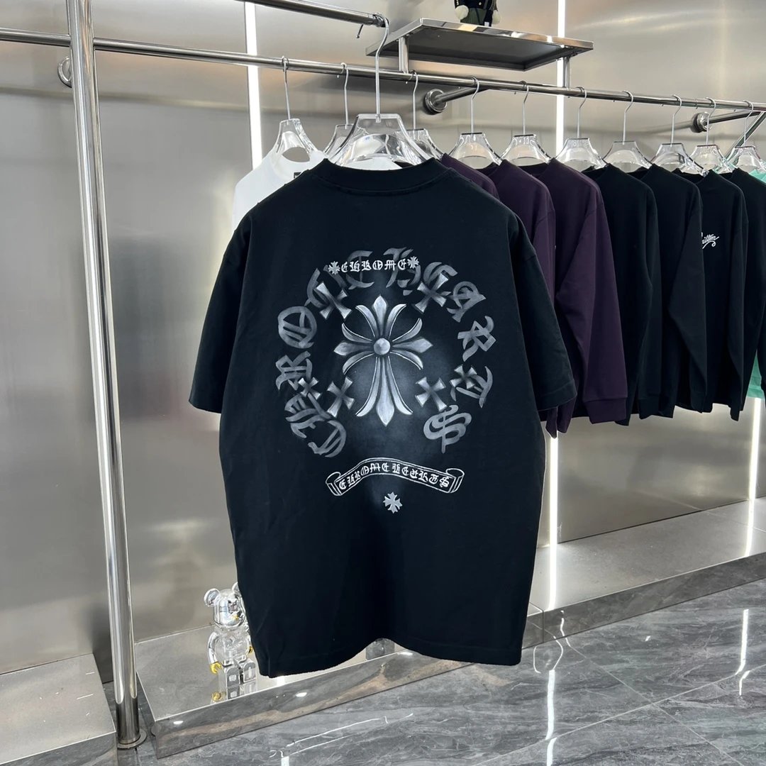 Chrome Hearts T-shirt Hand-painted Unique Style Round Neck Short Sleeve Pure Cotton Unisex T Shirt Bottoming Shirt OS Loose Fit T-Shirt