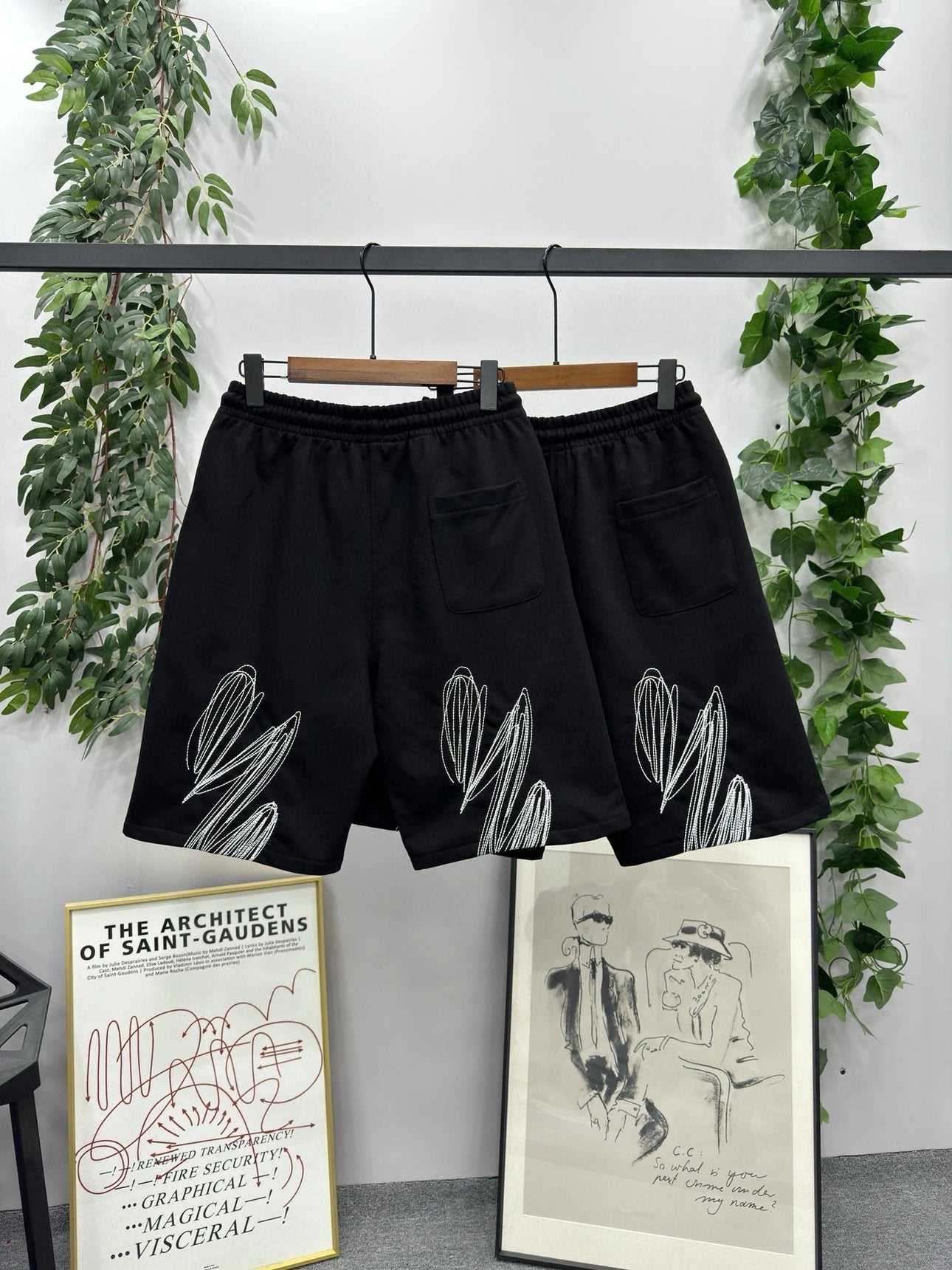 OFF-White Shorts Top Version23SS Embroidered Arrow Shorts Cropped Pants Men's and Women's Same Loose Casual Pants