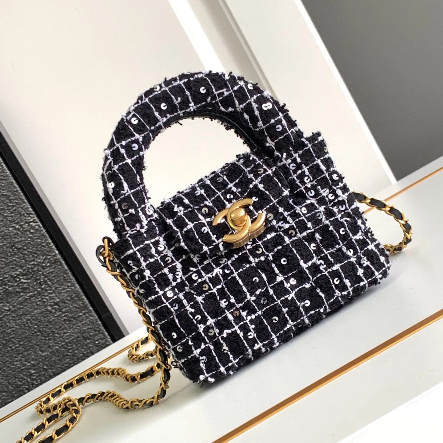 Chanel Women's Bag Top version 【Original Leather High-End Version】Ohanel24Pkelly Woolen Mini Bag New24PKelly Woolen CF Bag Handbag Black Woolen Women's Bag