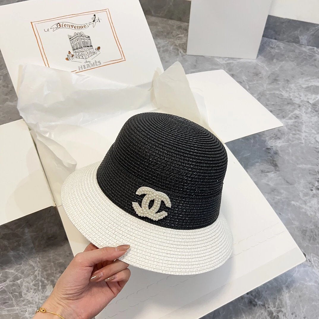 Chanel Hat Hat High Quality2024New Style Color Matching Bucket Hat Straw Hat