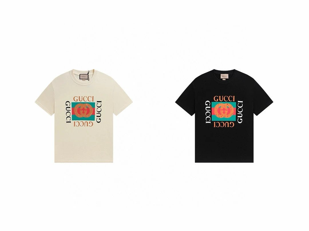 Gucci T-shirt Square Letter Print on Chest logo round Neck Short Sleeve25ss New Pure Cotton Unisex Style T T-shirt OS Loose Fit Base Shirt Top Half Sleeve T-Shirt