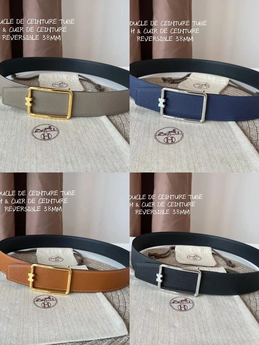 Hermes Belt Top version 【Spot High Quality】New H Buckle Men's Leather Belt Genuine Leather Head Business Man's Belt Imported First Layer Cowhide Leather Pure Steel Buckle