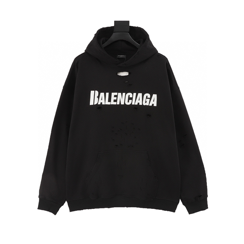 Balenciaga Hoodie Cracked Ripped Letter-Printing Hooded Art Hooded Sweater for Men and Women