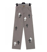 Chrome Hearts Jeans Front and back black and white cross patch embellishment logo25ss Spring Summer New Straight Slim Fit Jeans Unisex Loose Fit Long Pants