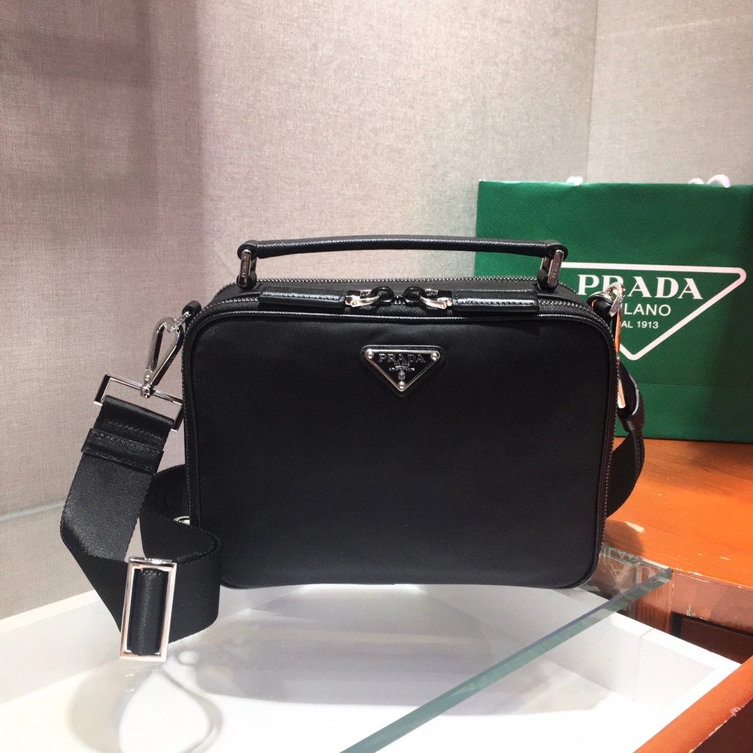 PRADA Bag Top version Latest Box Bag Original Imported Nylon Cloth Leather Patchwork Cross Pattern Cowhide Camera Bag Handbag Shoulder Bag Messenger Bag Men's Bag Men's Bag2VH069