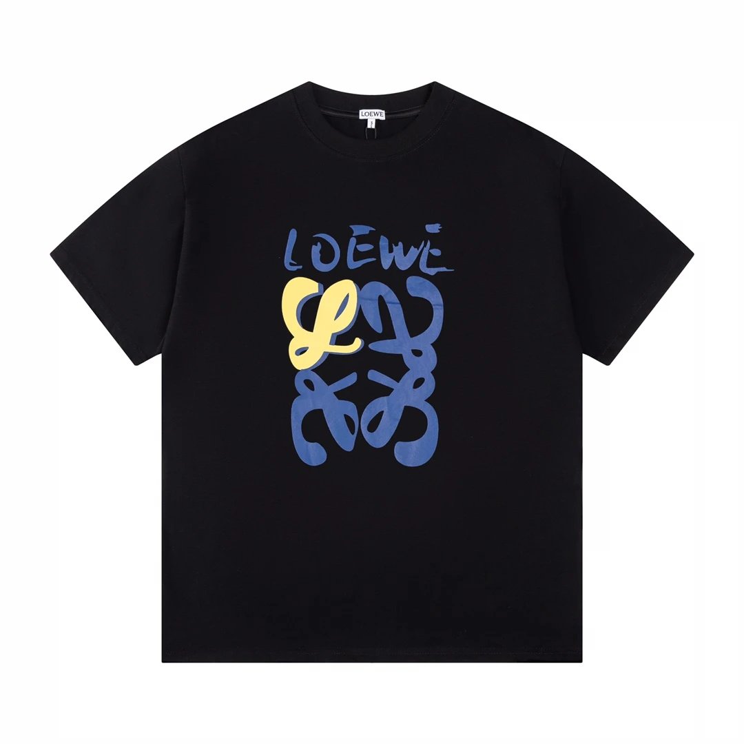 LOEWE T-shirt Hand-painted Chest Print LOGO round Neck Short Sleeve25ss New pure cotton T Unisex T-Shirt OS Loose Fit Base Shirt Top T-Shirt Short Sleeve